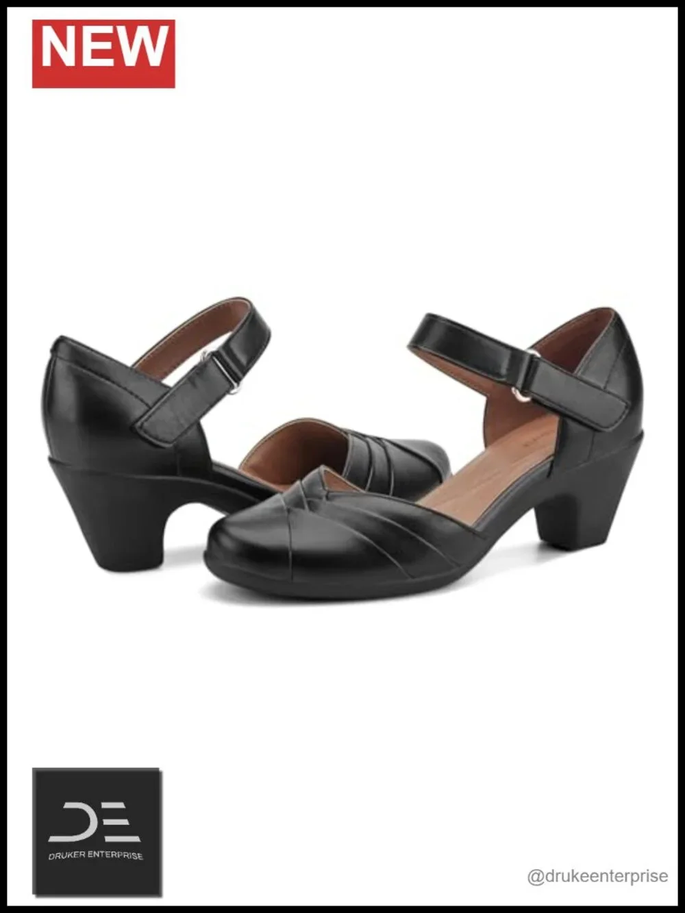 Women's Comfortable Pumps with Adjustable Hook-and-Loop Closure and Cushioned